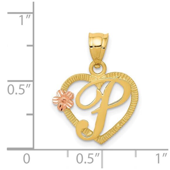 14k Two Tone Gold Grace Collection 15mm Heart Initial P Pendant - Picture 4 of 5